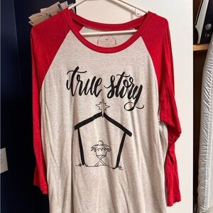 True Story Red and White Raglan Tee